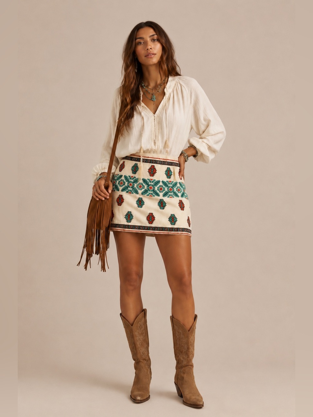 Zara Aztec Embroidered Mini Skirt‎ Boho Southwest Western Cotton Size S